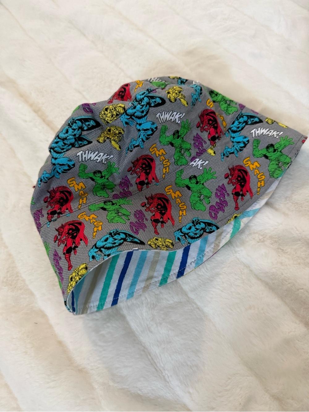Kids Reversible Comic Superhero Bucket Hat - Gray with Multicolor Characters